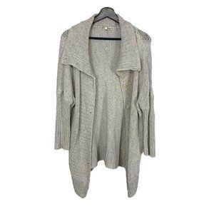 Eileen Fisher Taupe Linen Cotton Button Up Long Open Knit Cardigan Small